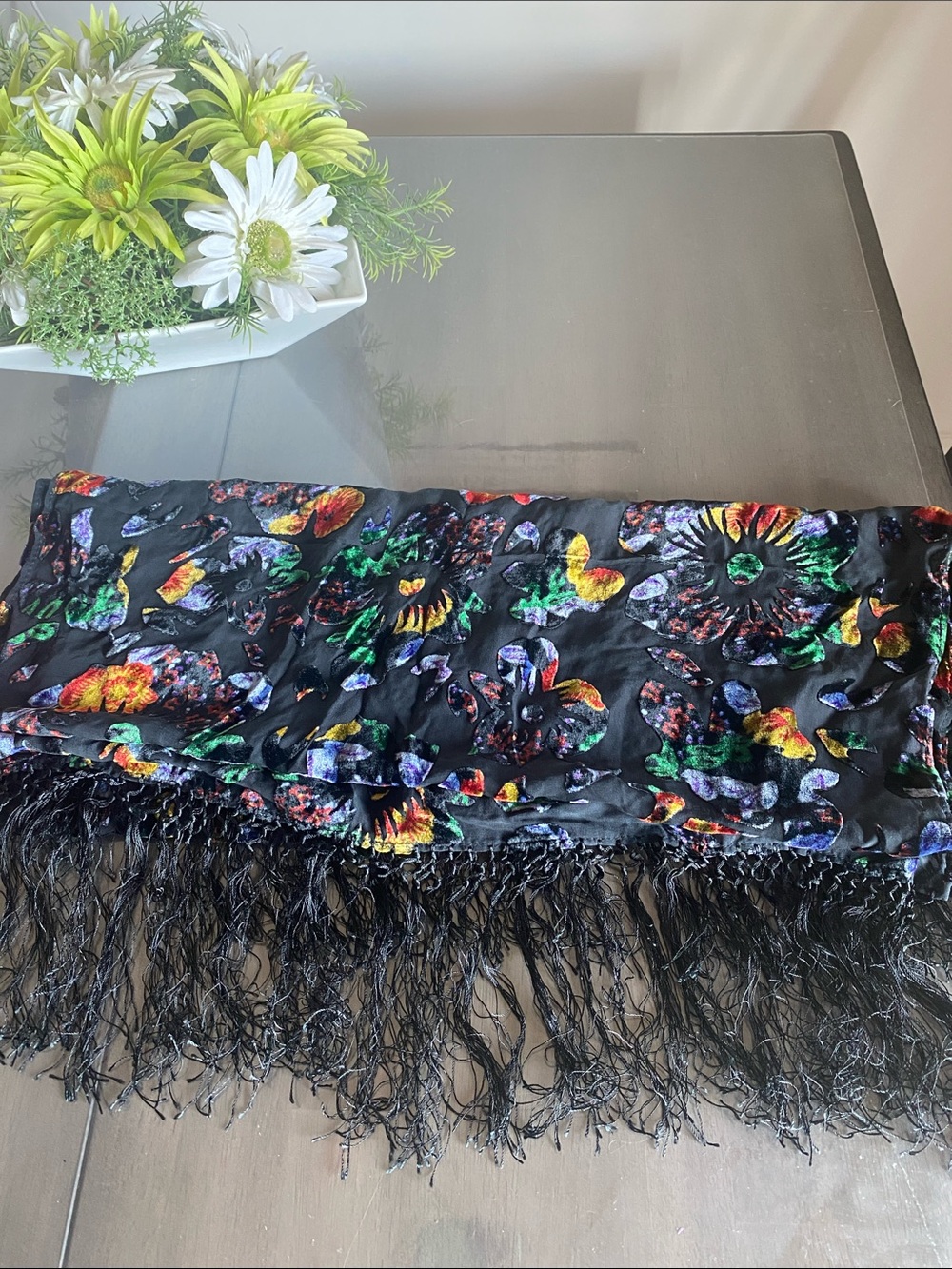 (Color Changing) Black Velvet Flower Scarf Ladies Clothes Accessories